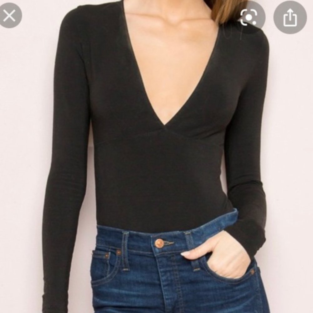Brandy Melville Long Sleeved V-Neck Black Body Suit